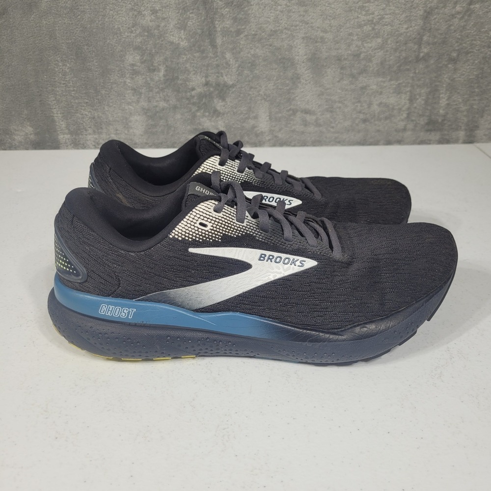Brooks Mens Ghost 16 Running Shoe Black Ebony Blue Mens 9 D Athletic Sneakers